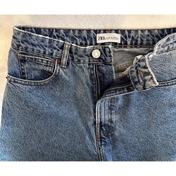 Zara Womens High-Waisted Tapered Blue Denim Jeans Sz 6 Y2K Minimalist Aesthetic - Picture 4 of 9